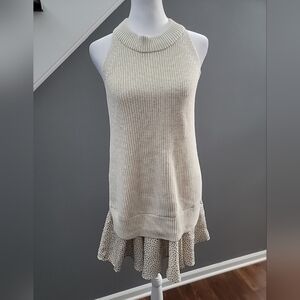 All:row Sleeveless Halter Neck Ruffled Polka Dot Trim Hem Sweater Mini Dress S